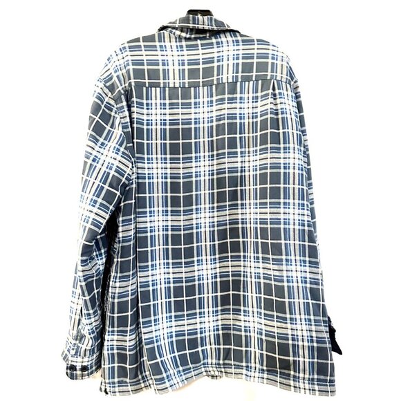 LL Bean Flannel Shirt/Jacket Large Cotton Blue Plaid Fleece Lined Tradition - Picture 2 of 5